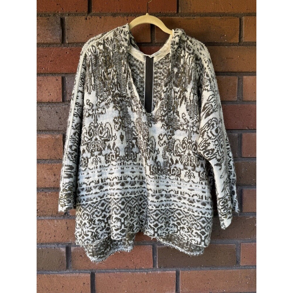 Free People Boxy Sweater V-Neck Hooded Faire Isle Pullover | Size Small‎